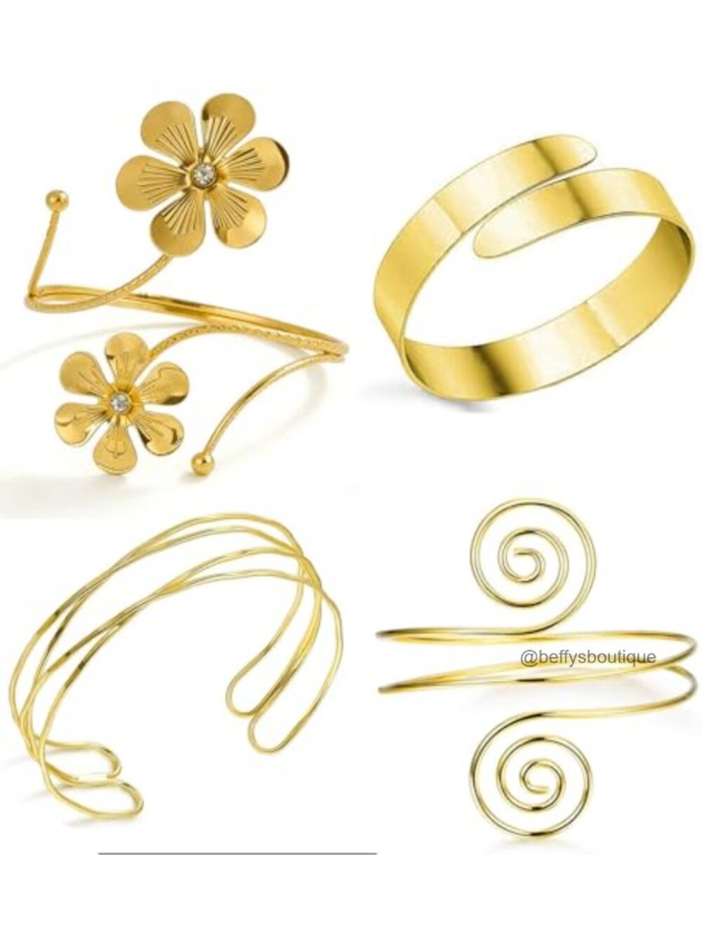 Gold Plated Alloy Arm Cuff Bracelet Set Open Adjustable Flower Minimalist